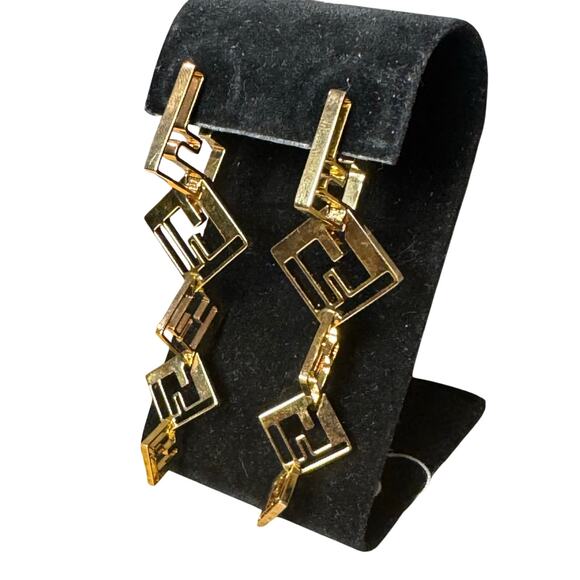 Fendi FF Dangle Pierced Earrings GHW Authentic CoA - Picture 1 of 3